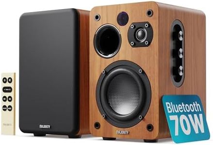 MAJORITY Bluetooth Active Bookshelf Speakers | Powered Stereo Speakers, USB Playback and Charging | HDMI ARC, Optical, Phono, Aux | Turntable Speakers & Extra Bass D70X Active (Walnut)