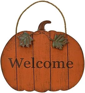K KILIPES Wood Pumpkin Welcome Sign Fall Decoration for Home Thanksgiving Hanging Welcome Sign Pumpkin Door Decor Autumn Harvest Wall Decor Sign (10.2" H)
