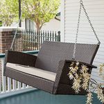 Carry Bird Rattan Wicker Resin Two Seater Sofa Swing For Adults | Garden & Outdoor Hammock Double Swing With Cushions | Porch Swing Hanging Chair With Cushion & Iron Chains | 2 Seater Sofa Swing