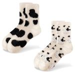 Cute Stuff Cow Print Socks For Women,Fuzzy Winter Fluffy Lazy Sleeper Socks Warm Thick Cozy Trendy Cow Plush Mid-Calf Socks Room Decor CowThemed Halloween Christmas Birthday Gifts for Women Teen Girls