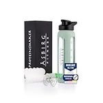 Asbirg Fitness | Protein Shaker Made of Glass | Protein Shaker | Drinking Bottle | with Spiral Ball | Black (pastel green)