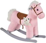 Qaba Kids Plush Ride-On Rocking Horse with Bear Toy, Children Chair with Soft Plush Toy & Fun Realistic Sounds, Pink