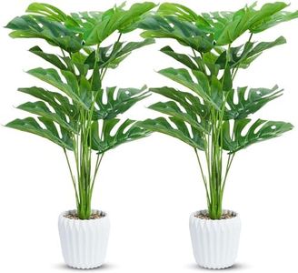 Set of 2 Large Fake Plants 28" Tall Artificial Monstera Deliciosa in Pot for Home Office Decor