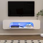 Pmnianhua Floating TV Stand with LED Lights, Wall Mounted TV Shelves with 1 Open Shelf, Modern Entertainment Media Console Center Large Storage Shelf Under TV for Living Room (120cm, White)