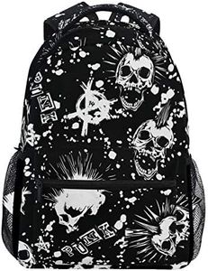 Oarencol White Punk Skull Mohawk Hair Black Vintage Backpacks Bookbags Daypack Travel School College Bag for Womens Girls Mens Boys Teens