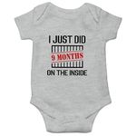 Witty Fashions I Just Did 9 Months on The Inside - Funny Cute Infant Creeper, One-Piece Baby Bodysuit (Gray, 12 Months)