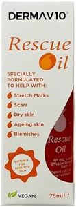 Derma V10 Rescue Oil, Reduce Appearance Of Stretch Marks And Scar Tissue, For Dry, Dehydrated Skin, After Sun, Ageing Or Blemished Skin, Clinically Tested, Paraben Free, Vegan Friendly, Made In The UK