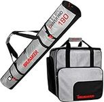 BRUBAKER Combo Set CarverTec Pro - Ski Bag and Ski Boot Bag for 1 Pair of Skis + Poles + Boots + Helmet - Silver Red - 74 3/4 Inches / 190 Cm