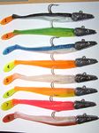 FFT 60g SAND EEL LURES PUFFIN SHAD BOAT NORWAY WRECK SEA FISHING Fiiish Crazy (6 RUHBARB CUSTARD)