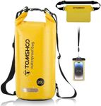 TOMSHOO 10L / 20L Dry Bag, Waterproof Backpack Bag with Waterproof Mobile Phone Pocket and Waist Bag, Waterproof Drybag Backpack for Swimming, Kayaking, Hiking, Camping (Yellow, 20L)