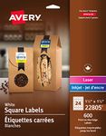 Avery 1.5" x 1.5" Square Labels, for Laser/Inkjet Printers, Print-to-The-Edge, White, Square, 600 Labels, Permanent (22805) Made in Canada