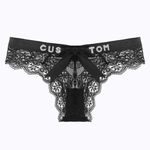 Sexy Custom Name Thong with Gold Letters, Personalized Lace Panties for Women, Rhinestone Letters Custom String Underwear, Butterfly Black, One Size