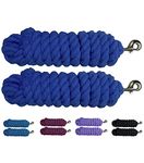 Majestic Ally Pack of 2 Solid Cotton Lead Rope for Horses & Livestock – 10 Foot Long and 5/8 inch (16MM) Thick - Replaceable Heavy-Duty Satin Bolt Snap – Handmade – Soft, Broken in Feel (Royal Blue)