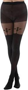 Pamela Mann Cross Tights Suspender Gothic Hosiery Grunge Punk Retro Vintage, Black, UK 16-18