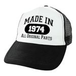 ThisWear 50th Birthday Gifts Made in 1974 All Original Parts Age 50 Birthday Hat Funny Birthday Trucker Hat, Black, One Size