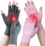 2 Pairs Arthritis Gloves for Pain Relief, Compression Gloves for Arthritis, Carpal Tunnel, Osteoarthritis, Joint, Typing, Driving, Fingerless Hand Gloves for Women Men (Grey1+Pink1, Small)