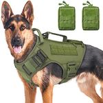 Tactical Dog Harness for Medium and Large Dogs No Pull Adjustable Dog Vest for Training Walking Military Dog Harness with Handle Service Dog Vest with Molle Panels Green,L,with 2 Pouches