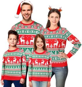 XiaoMoSha Kids Ugly Christmas Sweater - Unisex Winter Knit Crewneck Pullover Family Christmas Sweaters - RedGreen, Large