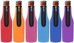 Wegitcs Beer Bottle Cooler Sleeves, Standard Zip-up Extra Thick Neoprene Insulated Sleeve-Keep Beer Cold and Hands Warm, Non-slip 12 OZ Longneck Bottle Holder with Bottle Opener (Multicolor, 6 Pack)