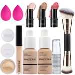 PHOERA Foundation,3 PCS Contour Stick Makeup Kit, Shades with Highlighter Stick, Blush Stick and Bronzer Contour Stick for Sculpt the Cheeks (102+104+ Fair-Light Contour/Nude+Buff Beige+#03,#09,#12)