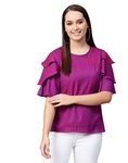 Yash Gallery Women's Viscose Rayon Stripe Printed Regular Fit Straight Diwali Top for Women (1091Ykpurple_Purple_XXX-Large)