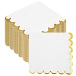 200 PCS White Cocktail Napkins, Scalloped Paper Napkins Disposable Napkins with Gold Foil Beverage Napkins for Dinner Wedding Birthday Party Supplies (4.7 x 4.7 Inches)