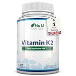 Vitamin K2 MK 7 200mcg - 365 Vegan Tablets (not Capsules) - 1 a Day - 1 Year Supply - High Strength VIT K2 Menaquinone - Made in The UK - Nu U Nutrition