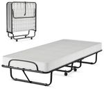 COSTWAY Folding Bed with 10cm Memory Foam Mattress, Portable Foldable Rollaway Guest Bed on Wheels, Metal Frame Space-Saving Compact Fold up Bed Office Camp Sleeper for Adults, Small Single, 190x80cm