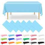 NACHLYNN 6 Pack Disposable Plastic Tablecloths 54 x 108 Inch Light Blue Rectangle Table Cover for Holiday Party Engagement Weddings Baptism Birthday Decoration