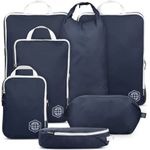 Extra Large Compression Packing Cubes for Travel Packaging Cube Luggage Organizers 7 Piece Set-Ultralight, Expandable/Compression Bags for Clothes (Navy/White))