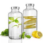 Piraml Glass Travel Glass Drinking Fridge Bottle with Stainless Steel Lid for Home, Travel, Juicing, Water, Smoothie 1liter glass bottle (1000ml French Square Bottle, Set Of 2)