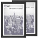 12x18 Picture Frames 2 Pack,Poster Frames Display Poster 11x17 with Mat or 12 x 18 Without Mat, Horizontal and Vertical Formats for Wall Mounting, Ideal for Home and Office Decor 12x18 Frame Black