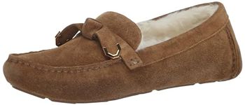 Cole Haan Women's Evelyn Bow Driver Driving Style Loafer, Golden Toffee Suede/Faux Fur, 3 UK