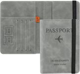 FLYNGO Passport Holder Cover Travel Wallet Organiser, Passport Case with RFID Blocking, PU Leather Travel Document Holder for Men & Women Travel Accessories (Grey)