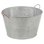 Large Round Sparkling Wine Champagne Beer Bottles Drinks Beverages Ice Cooler Cold Galvanised Steel Metal Drinks Tub Bucket Serving Tray Buffet Bar Platter with Copper Handles for Parties BBQ's