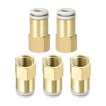 M METERXITY 2 Pack 1/8 PT Female Pipe Fitting - Straight Union, Push to Connect Fittings, Apply to Pneumatic System (6mm ID, Gold)