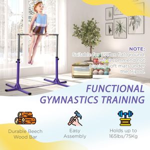 HOMCOM Adjustable Gymnastics Bar – Purple Training Equipment