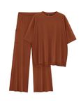 PRETTYGARDEN Women's 2 Piece Outfits Casual Short Sleeve Pullover Tops and Wide Leg Pants Lounge Sets Tracksuits (Brown,Medium)