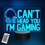 Can't Hear You I'm Gaming Night Light, Headset Graphic Video Games Gamer Gift Funny 3D Illusion Lamp 16 Colors Changing Touch & Remote Control for Men Teenagers Boy Kids