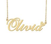 18k Gold Plated Olivia Name Necklace Heart Charm Pendant Stainless Steel Graduation Jewelry for Womens Teens 16"