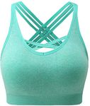 ANGOOL Padded Sports Bra Wirefree Mid Impact Yoga Bras Unique Cross Back Strappy for Gym Yoga Green