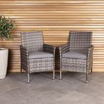 Charles Bentley Outdoor, Indoor, Garden, Patio, Conservatory, Balcony, Pair of Rattan Dining Chairs, Grey, Weatherproof, Fireproof Fabric, Removable Cushions, Furniture Set, 2 Chairs (60x60x86cm)