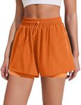 PINSPARK High Rise Athletic Shorts for Womens Quick Dry Running Shorts Gym Elastic Waist Shorts with Liner 2 in 1 Summer Workout Short Orange L