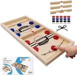 Kiditos 22.4" Fast Sling Puck Wooden Tabletop Hockey Game - 3 Levels, 2-4 Players, Slingshot Game for Family Game Night