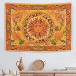 Yugarlibi Yellow Burning Sun Tapestry Sunflowers Boho Tapestry Vintage Wall Hanging Tapestry for Bedroom Aesthetic Wall Tapestry Art Decor for Home Dorm Living Room 82.7x59.1 Inches (210x150cm)