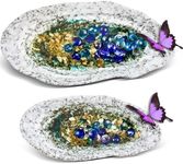 Huquary 2 Set Butterfly Feeder Outdoor Butterfly Puddler Butterfly Watering Garden Puddler Bee and Butterfly Water Station with 40 Decorative Glass Beads and 3.5 Ounce Minerals for Garden Lawn Decor