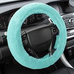 Carbella Aspen Mint Fuzzy Steering Wheel Cover for Women – Cute and Stylish Fluffy Fur Steering Wheel Cover for Cars Trucks Vans SUVs, Universal Fit for Wheel Sizes 14.5 to 15.5 inches