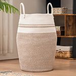 YOUDENOVA 105L Extra Large Woven Laundry Hamper Basket with Heavy Duty Cotton Rope Handles for Clothes and Toys in Bedroom, Nursery Room, Bathroom, Collapsible, Brown