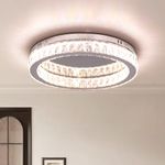 Fintonglan 17.7" Dimmable Crystal LED Ceiling Light Fixtures Modern Round Chandelier Ceiling Lights Fixtures Low Profile Ceiling Lamp with Remote Control for Living Room Dining Room Kitchen 48W