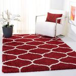 INDIAN RUGS Super Soft Microfiber Fluffy and Plush Modern Carpets for Living Room with 2 inch Thickness (RedIvory,7 X 10 FEET)